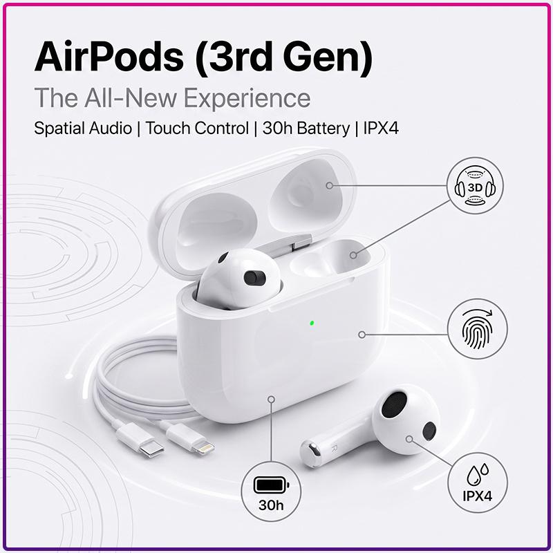 Spatial Audio Bluetooth Wireless Earbuds AirPods 3 Design Touch Sensor Clear Voice Call Portable Charging Box In Ear Sports Bluetooth Headphones
