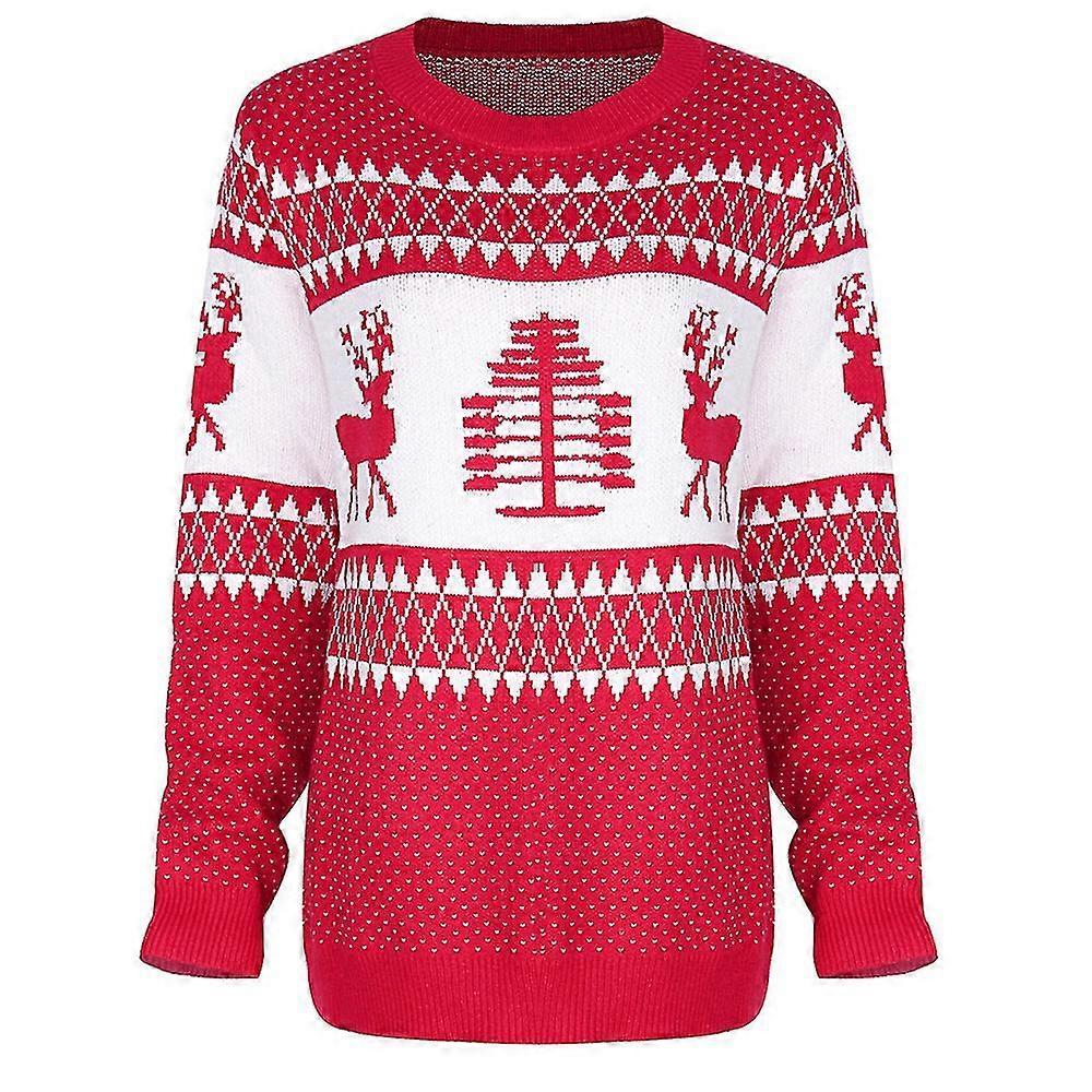 Weihnachtspullover Damen Weihnachtsbaum Rentier Warmer Pullover Gestrickter Rundhals-Pullover