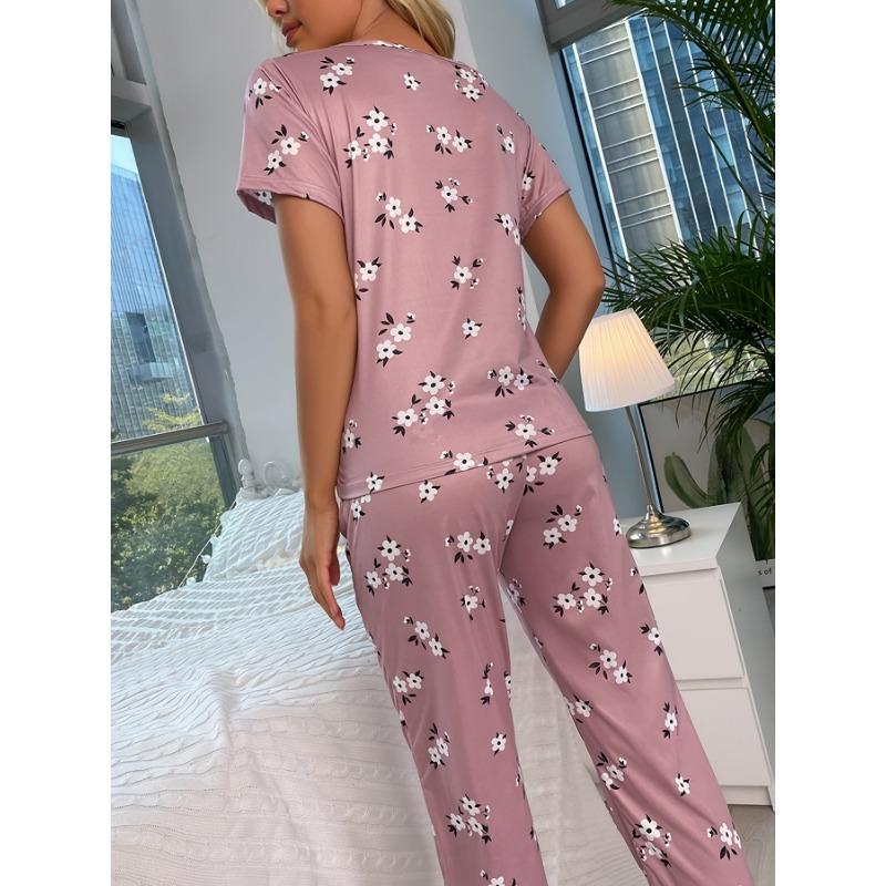 Green Little Flower Women Pajamas Sets Autumn Winter Long Sleeves Long Pants Casual Sleepwear Cozy Pyjamas Soft Pijamas Girl Pjs