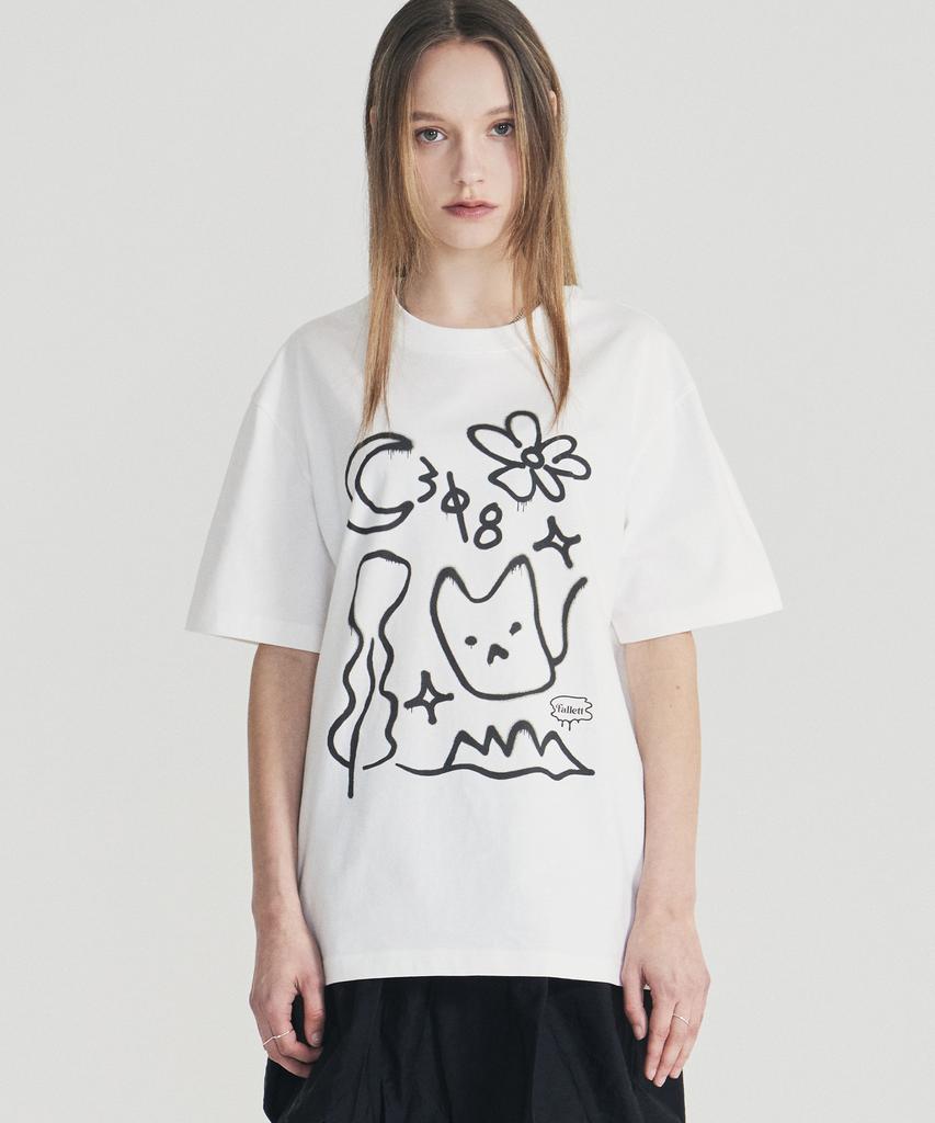 FALLETT Drawing Nero Short Sleeve T-Shirt White