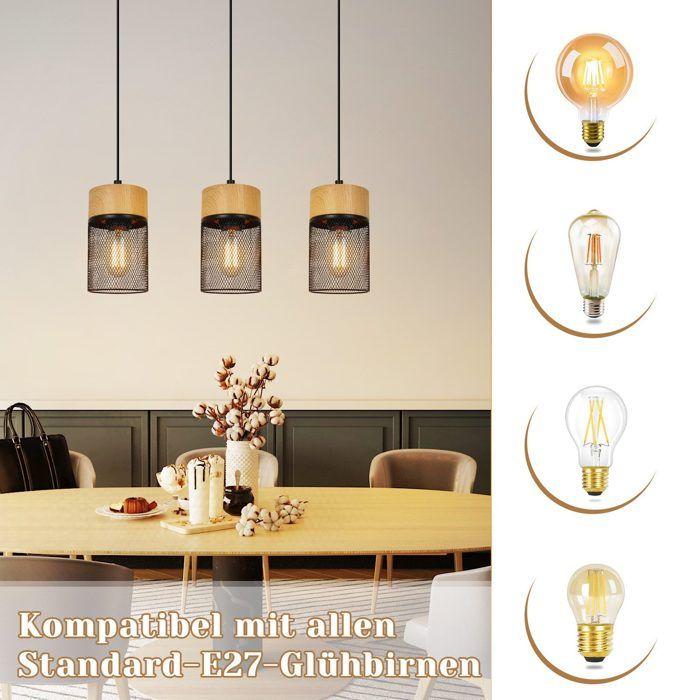 Pendant Lamp - NETTLIFE - Wood Grain 3 Lights - Black - Metal E27 3x25W - Ø46xH120cm