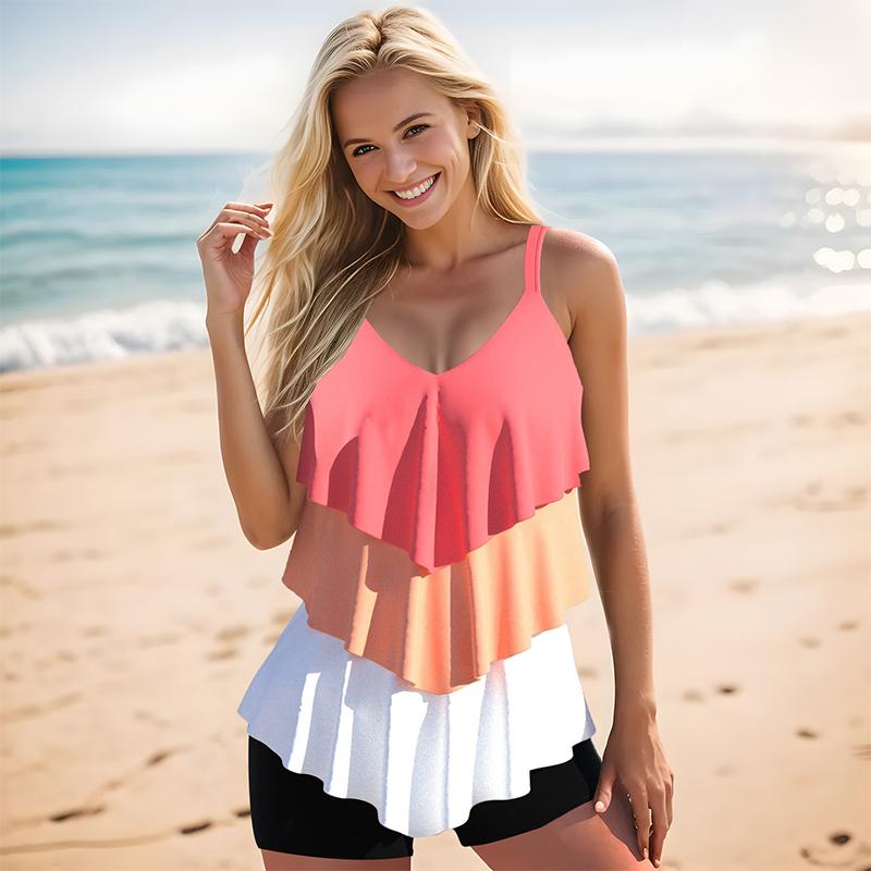 

Женские купальники танкини, купальник из 2 предметов, черный купальник с принтом листьев лотоса, отпускные купальные костюмы XL ярко-розовый