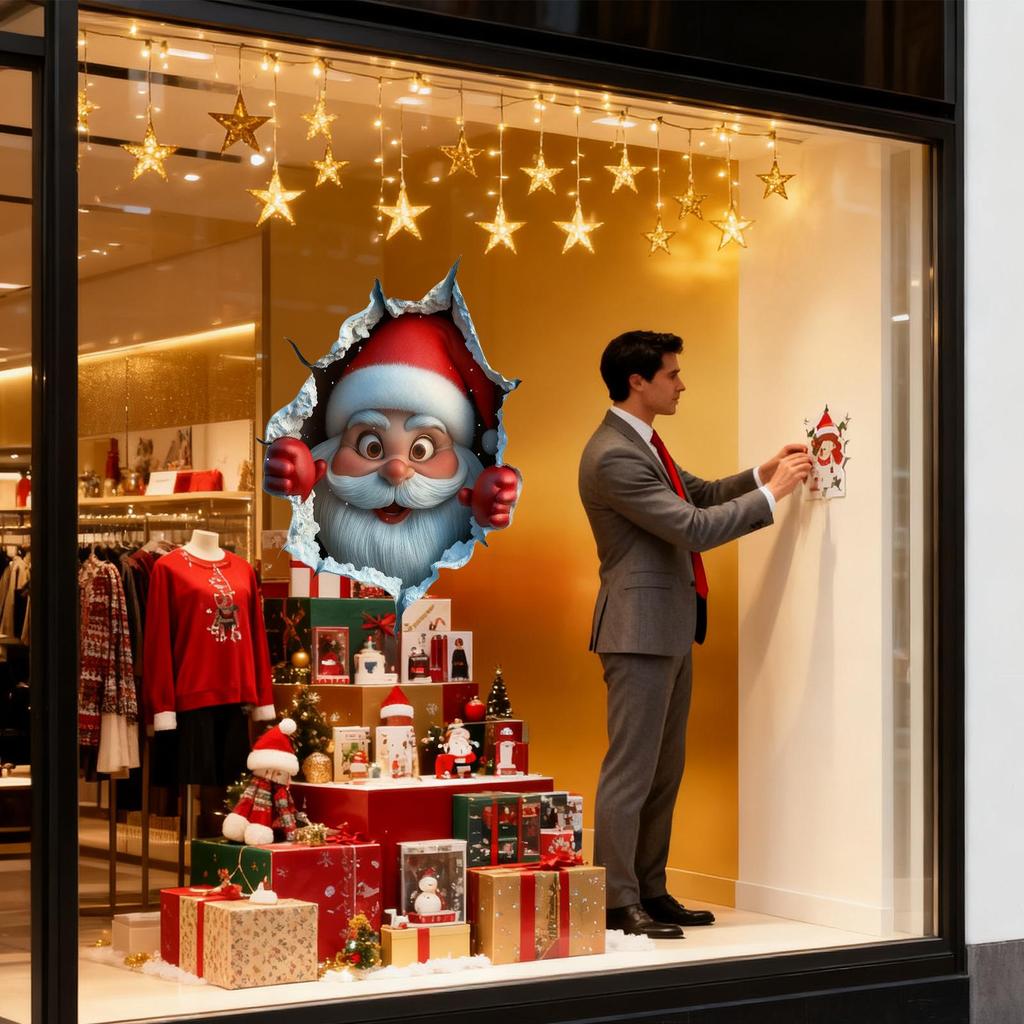 3D Christmas Wall Stickers Holiday Home Decoration Removable Santa Removable Reindeer Decoration Christmas Wall Stickers Decor