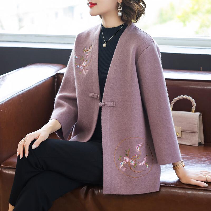 

Qianlian Mid-Aged Women s Autumn/Winter Knitted Cardigan XL