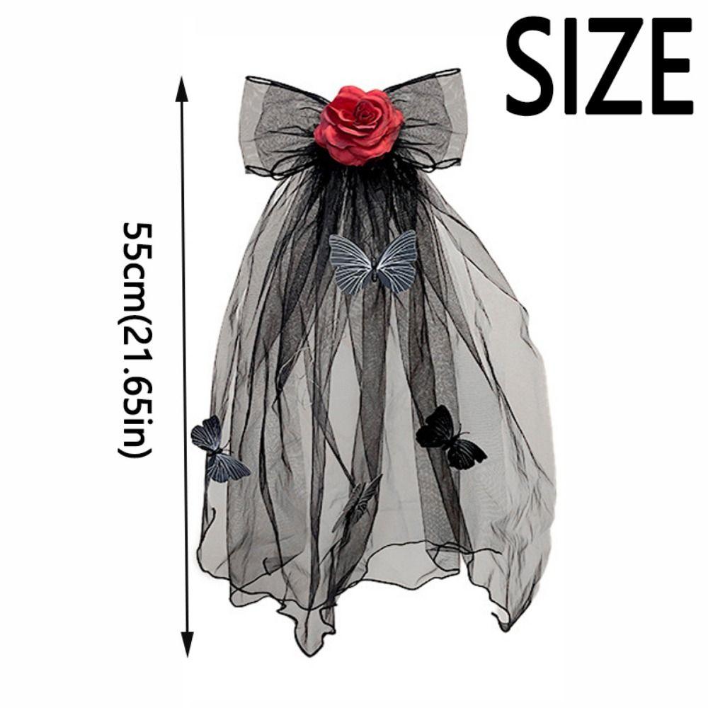 Gothic Style Luminous Head Crown Lace Veil Rose Hair Hoop Halloween Veil Headband  Holiday Decor