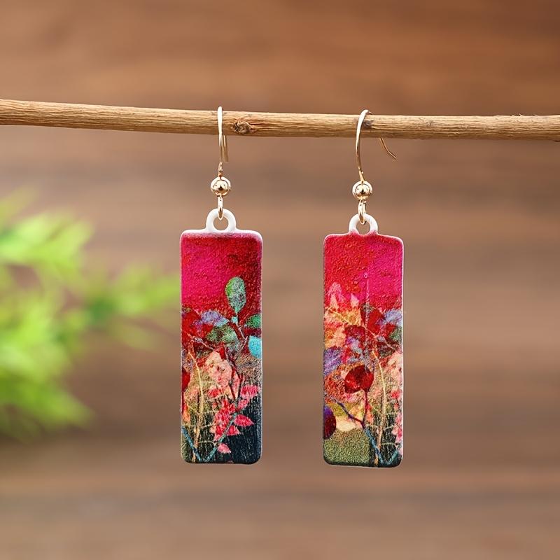 A Pair of Artistic Oil Painting Floral Earrings, Long-style Artistic and Niche Design Earrings