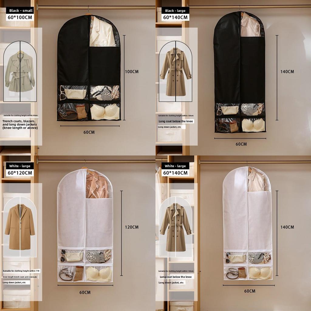 Non Woven Fabric Wardrobe Dust Cover With Multi Pocket Storage For Home And Travel Use