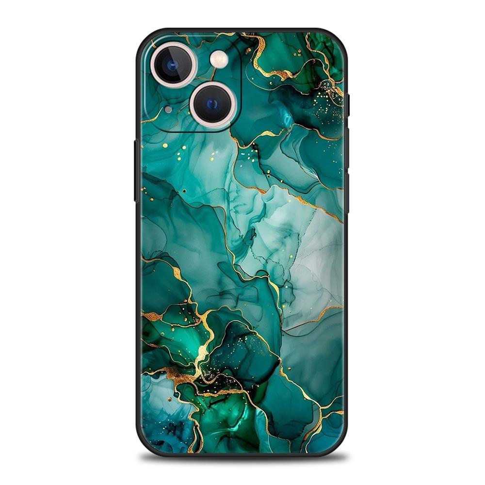 Phone Case For iPhone 16 15 14 13 12 11 Pro Max XS X XR SE 7 8 Plus Soft Silicone Black Cover Funda Fashion Marble Pattern