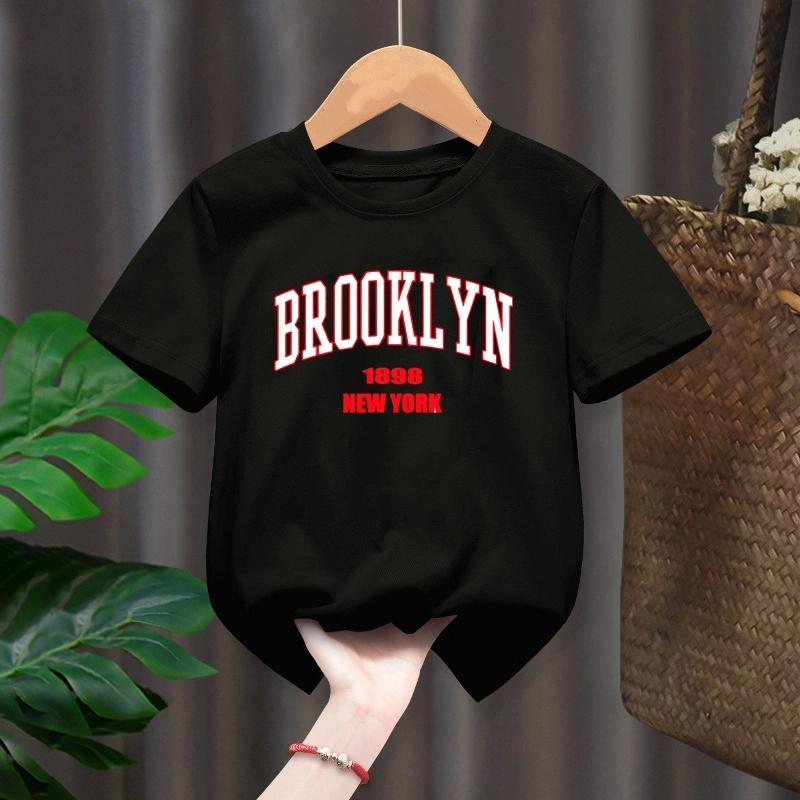 

Brooklyn 1989 Printed Children Colorful T-shirt Teenage Boys and Girls Casual Loose Fashion O-Neck Short Sleeve Tops Clothing 100cm чорний