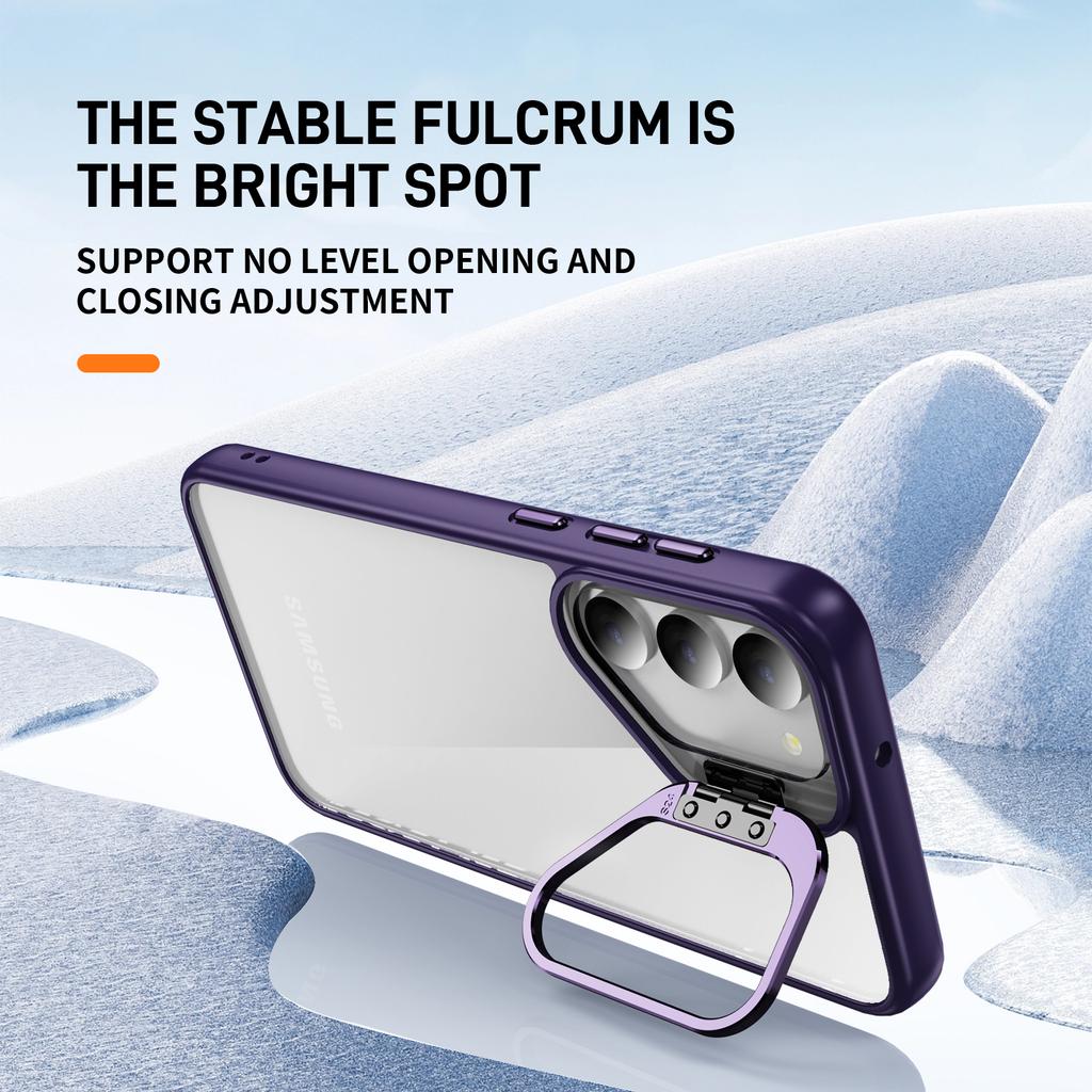 For Samsung Galaxy S23+ Case Lens Frame Kickstand TPU + Acrylic Protective Phone Cover
