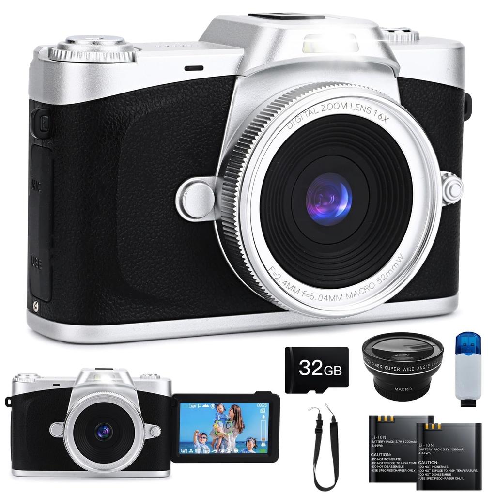 Moledro 4K Digital Rotating 32GB Micro SD 16x Digital Image Webcam for Large Two Compact Retro Camera with OTG Card Reader Camera, 68MP, 180° Display,