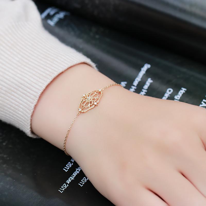 S925 Sterling Silver Gold-plated Zircon Japanese and Korean Version Retro Simple Lace Bracelet for Women