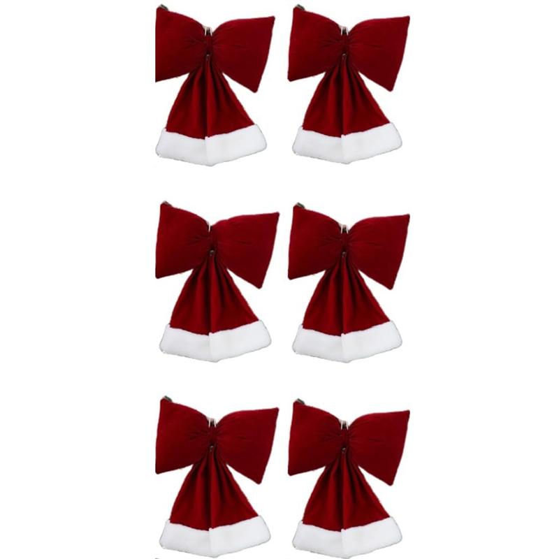 M-Modern-6PCS Christmas Wine Red Bow Velvet Christmas Bow Xmas Tree Hanging Decorations Christmas Bows Ornaments