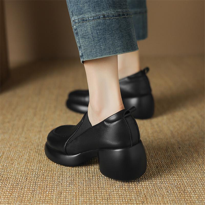 Fashion NEW Spring Autumn Sheep Leather Women Shoes Fashion Round Toe Platform Shoes for Women Loafer Women Pumps High Heel Zaptos Mujer