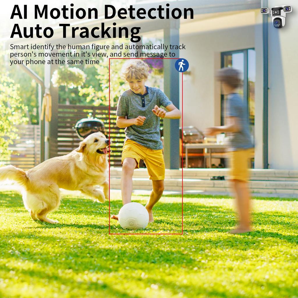 Three-Lens Security Camera Outdoor, 360° View Outside Camera, 2.4Ghz WiFi, Human Detection, Color Night Vision, Pan & Tilt, 10x Zoom,Two-Way Audio
