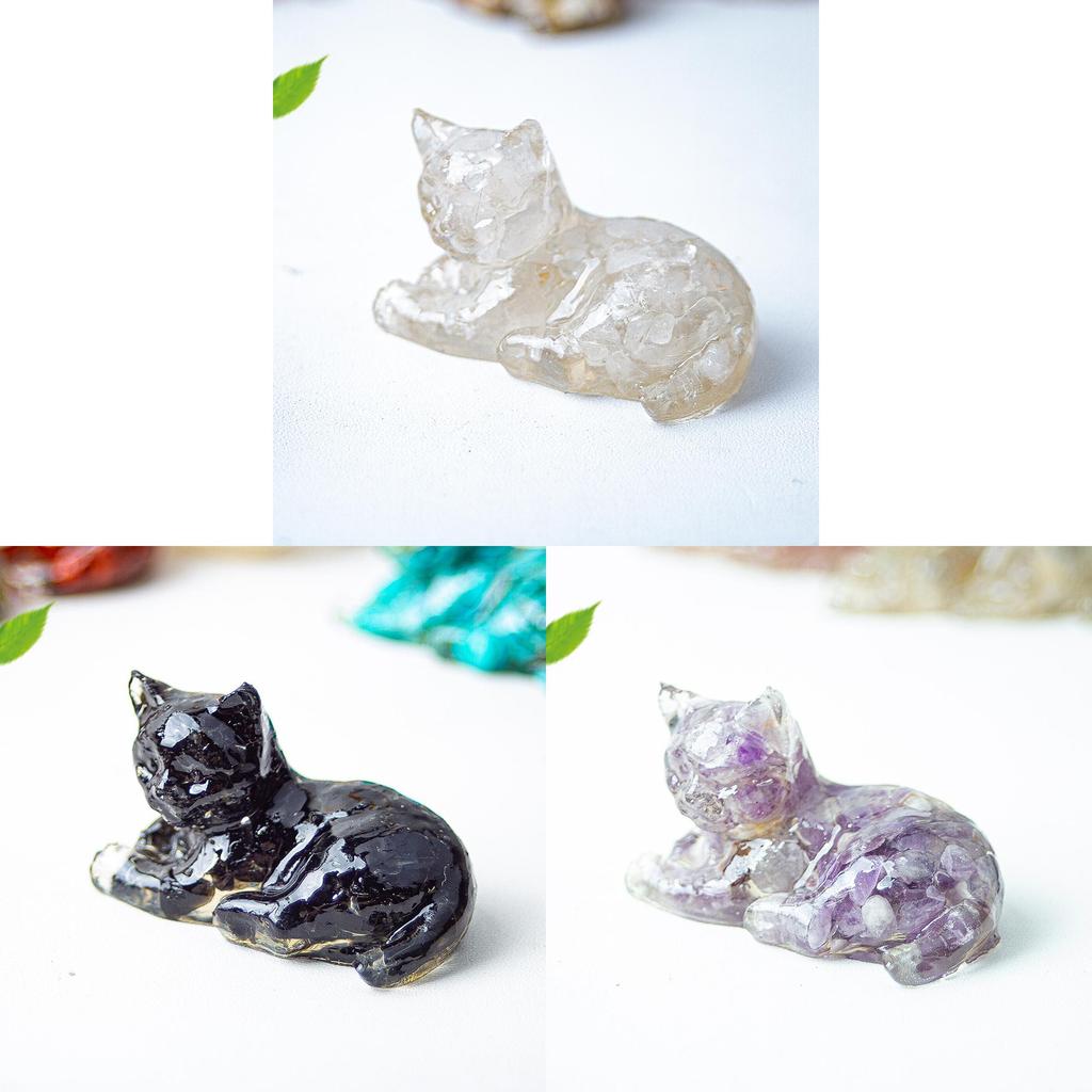 Resin Encrusted Natural Crystal Chips Resin Cat Figurine Home Decor Gift For Friends