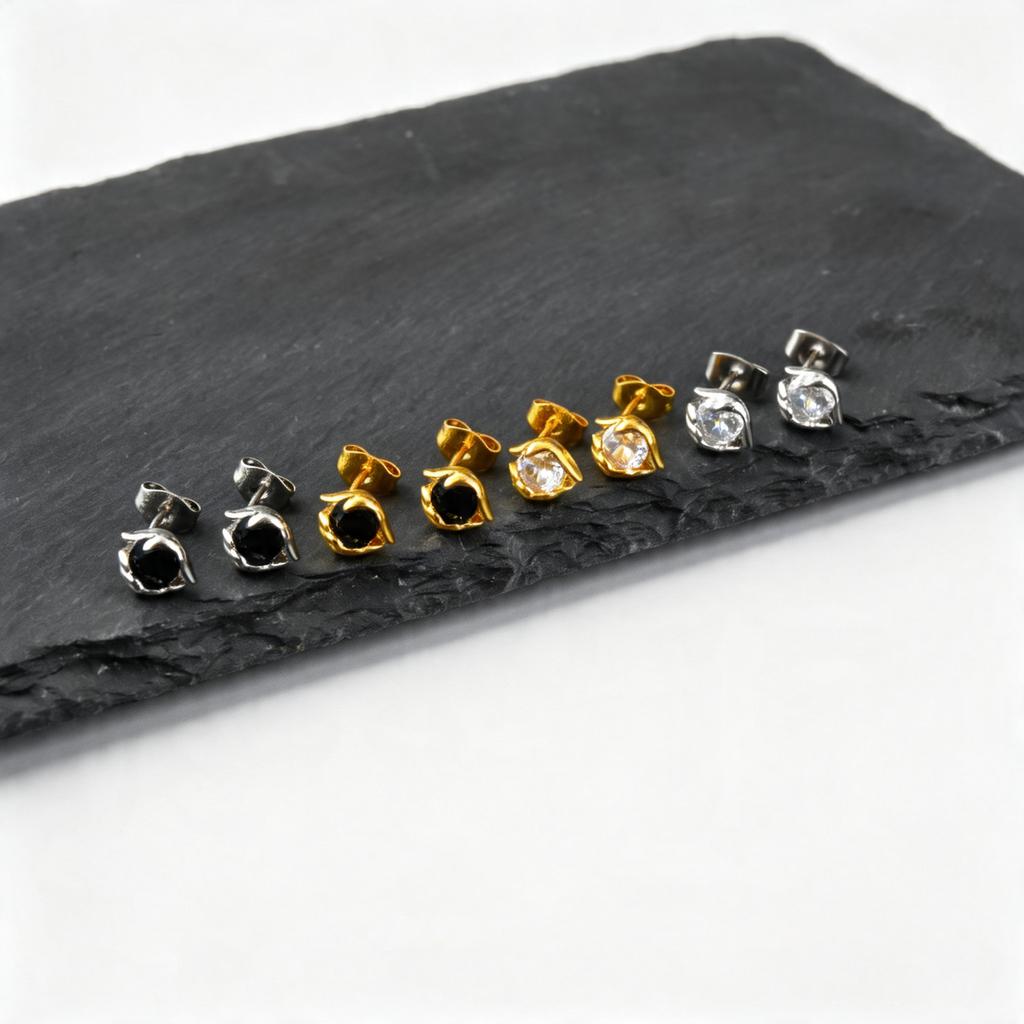 Hiphop Crystal Zircon Stud Earrings for Men Boys,Minimalist CZ Small Metal Stud Earrings with Butterfly Ear Backs