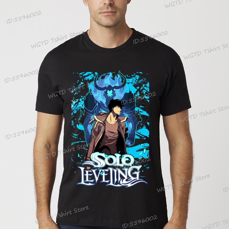 Solo Leveling Anime T-Shirt Sung Jinwoo New Manga Black Shirt S-4XL Funny Graphic Solo Leveling T Shirt Vintage Men Women Tshirt