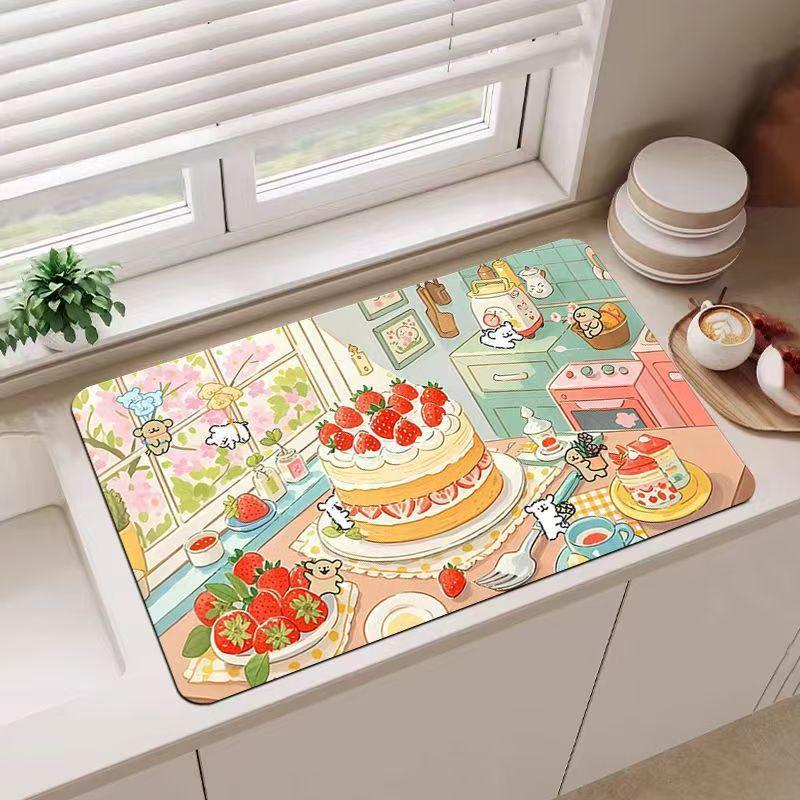 Quick-Dry Kitchen Counter Mat: Absorbent, Heat-Resistant Draining Mat for Dishes and Cutlery.