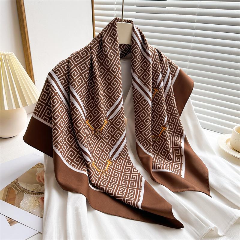 Luxury High Quality Women Satin Silk Scarf Hairband Ribbon Neckerchief Tie Neck Bag Scarf Satin Hair Scarves 90*90cm Square Wrap