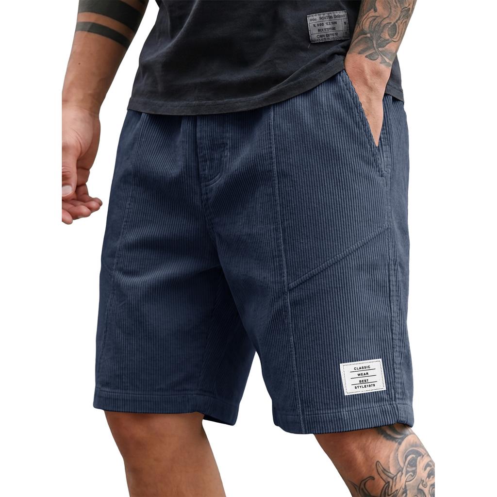 Mens Corduroy Casual Shorts Relaxed Fit Elastic Waistband Summer Lightweight Breathable Shorts with Side Pockets for Daily Wear