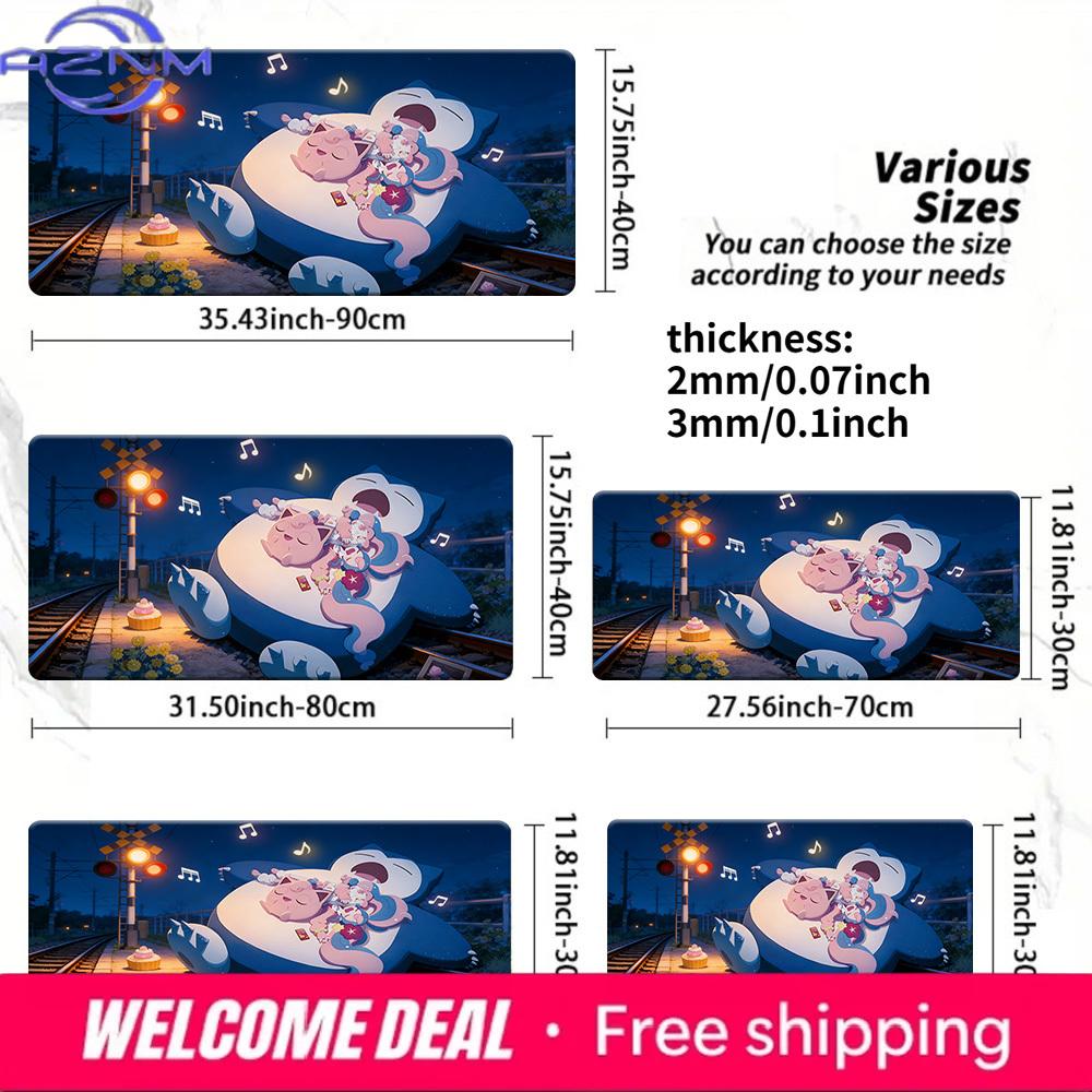 Night Railway Crossing Snorlax Gaming Mouse Pad NonSlip Desk Mat 30x80x0.2cm