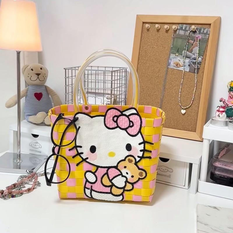 

Hello Kitty Woven Bag Waterproof Handbag Lunch Box Female Student Gift 18x18x10