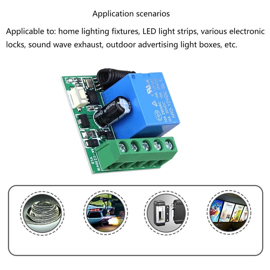 433MHz DC12V 1 Channel Wireless Relays Remote Control Switches Receiver Transmitter Remote Controller For Garage