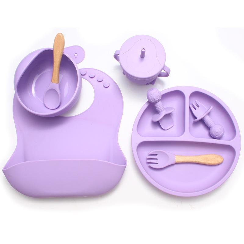 Children's Silicone Cutlery & Dinner Set: Bib, Spoon, Fork, Smiley Plate, and Bowl