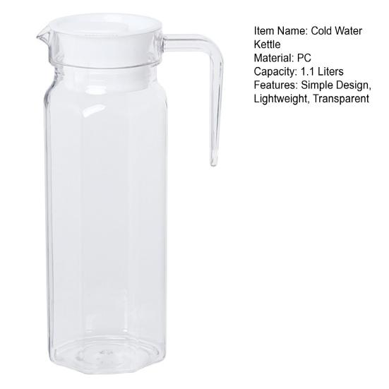 Cold Water Pitcher 1.1L Large Capacity Transparent Drink Dispenser Seal Pitcher with Lid Spout Lemonade Juice Beverage Jar for Hot Cold Drinks
