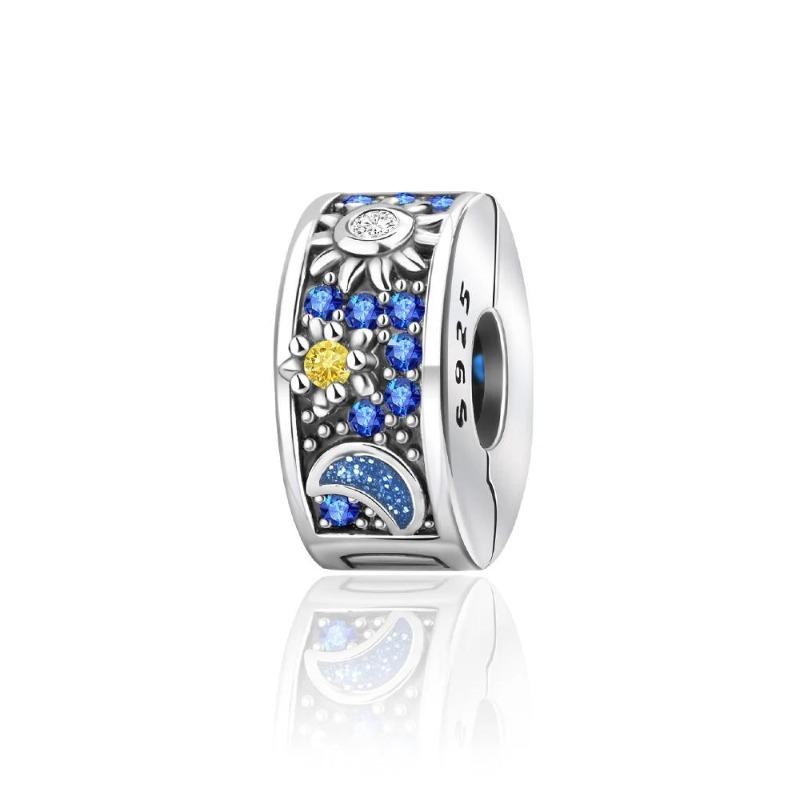 Copper Full Diamond Charms Colorful Heart Blooming Rose Round Beads Pendant Fit Original Bracelets Necklace Jewelry