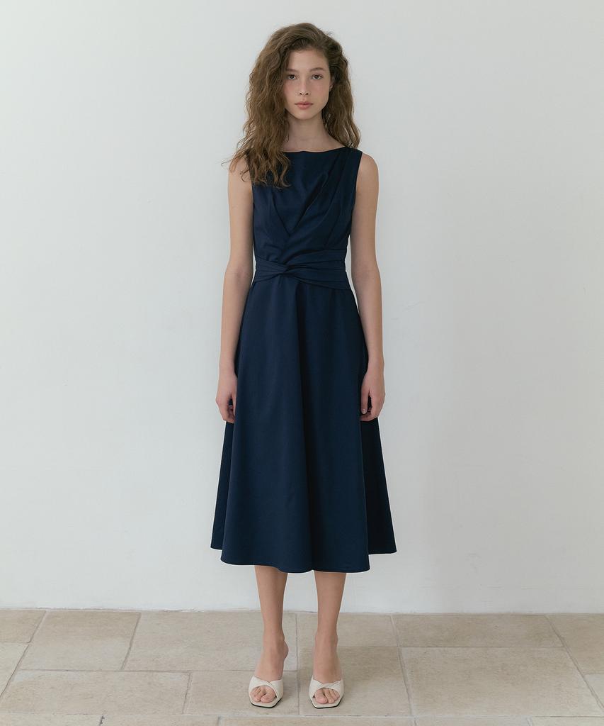 Lucirju Waist-Twisted Sleeveless Dress (Navy)