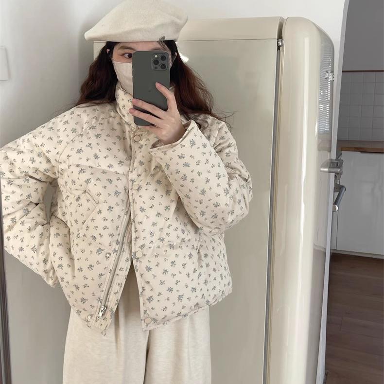 Caldi Carini Dolci Cappotti da Donna Cotone Stampati Floreali Eleganti Larghi Ispessiti Quotidiano Inverno All-Match Parka High Street