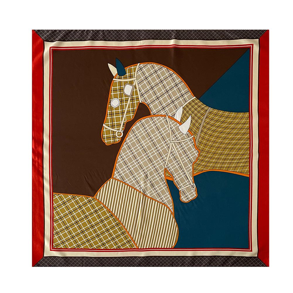 Frühling und Sommer Neuer Europäischer und Amerikanischer Stil Bedruckter Schal mit Vielfalt an Stilen Großer Quadratischer Schal Karrierter Köper-Schal Pferde-Schal für Damen