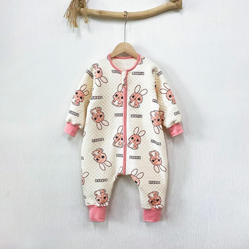 Kids Cotton Warm Sleepsuit With Inner Padding Winter Toddler Girls Boys 1-3 Years Anti-Kick Belly Protection