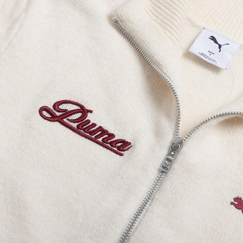Puma Retro Tape Slim Sweater Simple Casual Stand Collar Sports Long Sleeve Knit Top Women Tops 635719-87