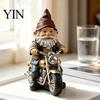 Miniature Gnome Statue Riding Retro Motorcycle Figurine, Motorbike Dwarf Resin Weatherproof Figurine Sculpture, Ornament for Home Office Desk