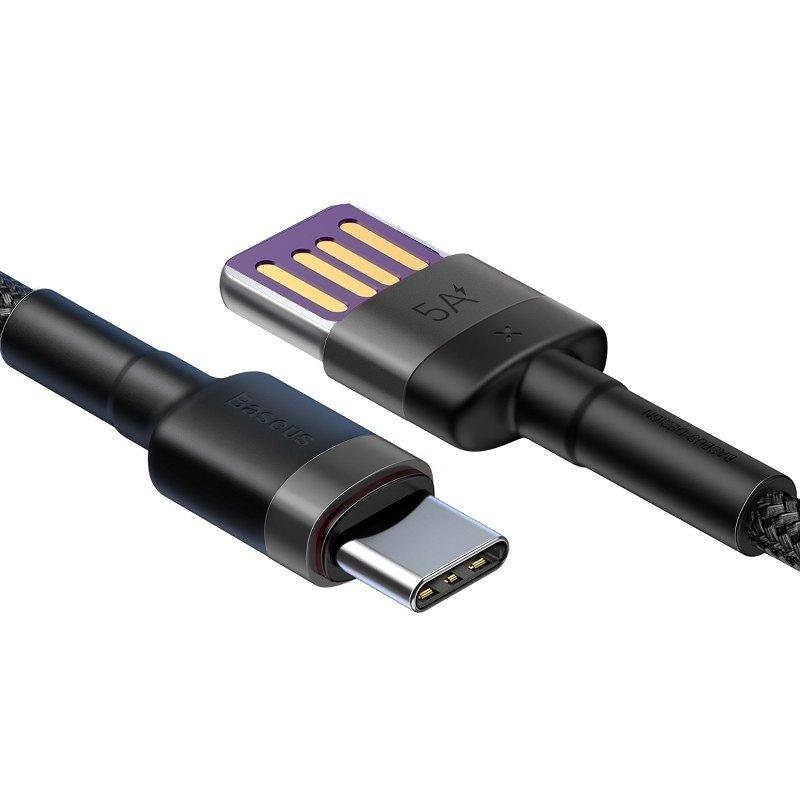 Kabel Usb Do Usb-C Baseus Cafule Huawei Supercharge, Qc 3.0, 5A 1M (Czarno-Szary)