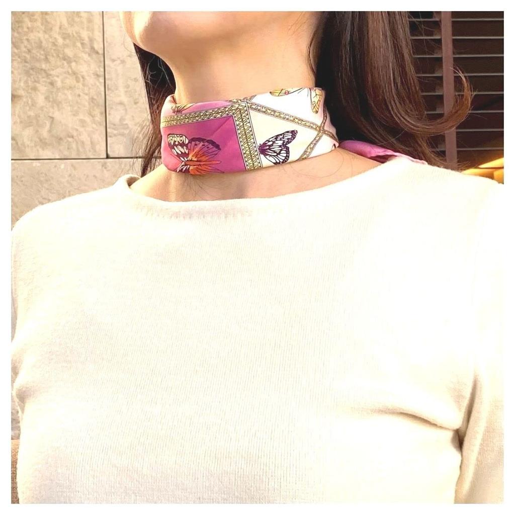 Silk 50x50cm Made in Butterfly Pink G.Barsanti&Figli Women's 100% Scarf, Small, Square, Italy, Design,
