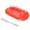 Round Edge Plastic Butter Storage Box Cheese Dessert Bread Container with Transparent Lid KnifeRed