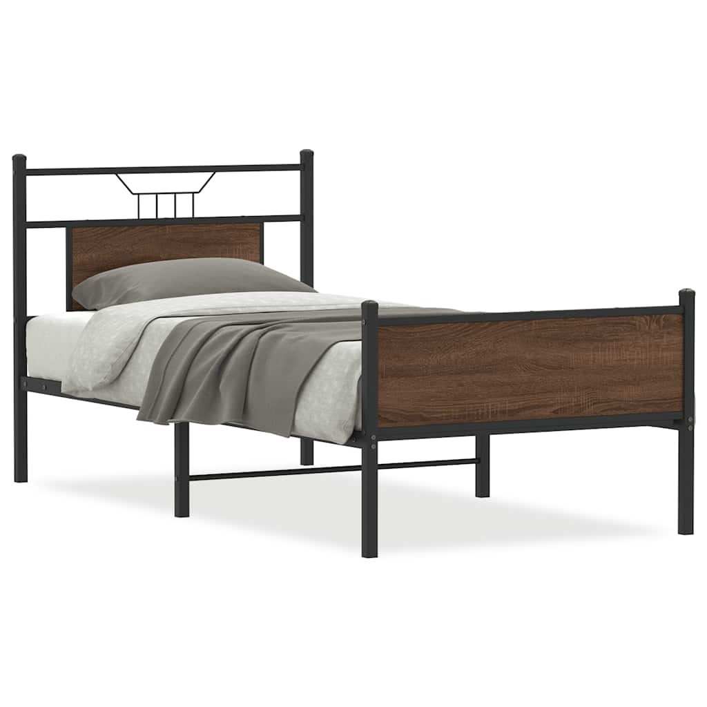 Bed Frame Without Mattress Brown Oak Look 75 X 190 Cm Engineered Wood