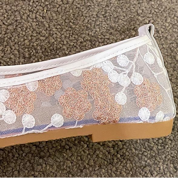 Single Shoe Female 2023 Spring New Lace Mesh Casual Fit Flat Shoes Round Toe Breathable Single Shoes