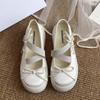 Elastic Band Bowtie Platform Ballet Shoes Women Round Toe Loafers Soft Bottom Chunky Heels Mary Jane Shoes Zapatillas Mujer