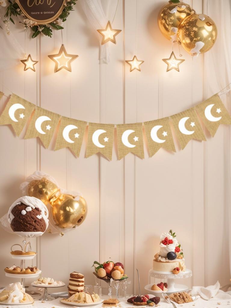 Ramadan Mubarak Jute Banner Mond Stern Deko Islamisches Muslimisches Festival Partyzubehör Hängeornament Flagge Heim Wanddeko Geschenk