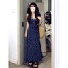 Fake two-piece sleeveless suspender floral dress women's summer new seaside vacation high-end long dress