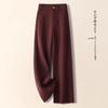 Ankola Women's Red Wool Wide-Leg High-Waisted Thick Trousers for Autumn/Winter 2024