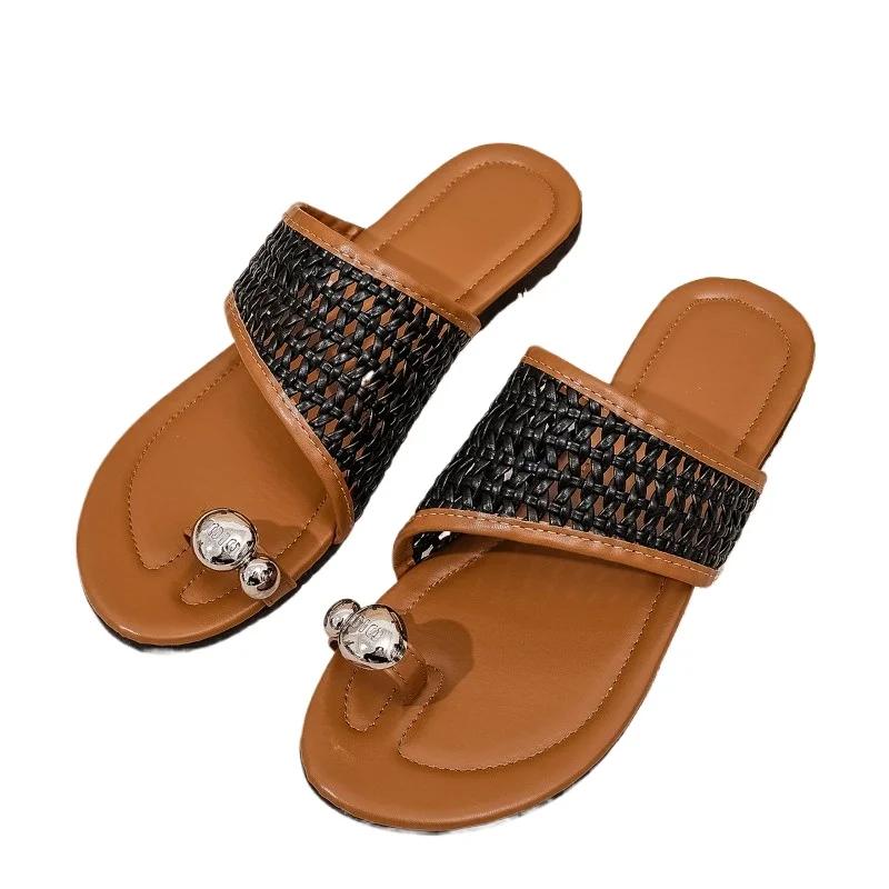 Women's Shoes Set of Toes Women's Slippers Fashion Metal Decoration Casual Slippers Women New Plus Size Flat Slippers