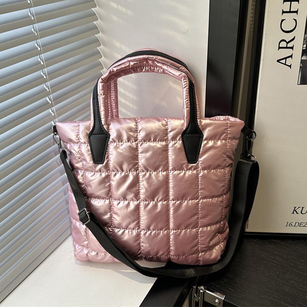 Fashion Solid Color Quilted Tote Bag Waterproof Lightweight Shoulder Bags Large Capacity Puffer Crossbody Bag