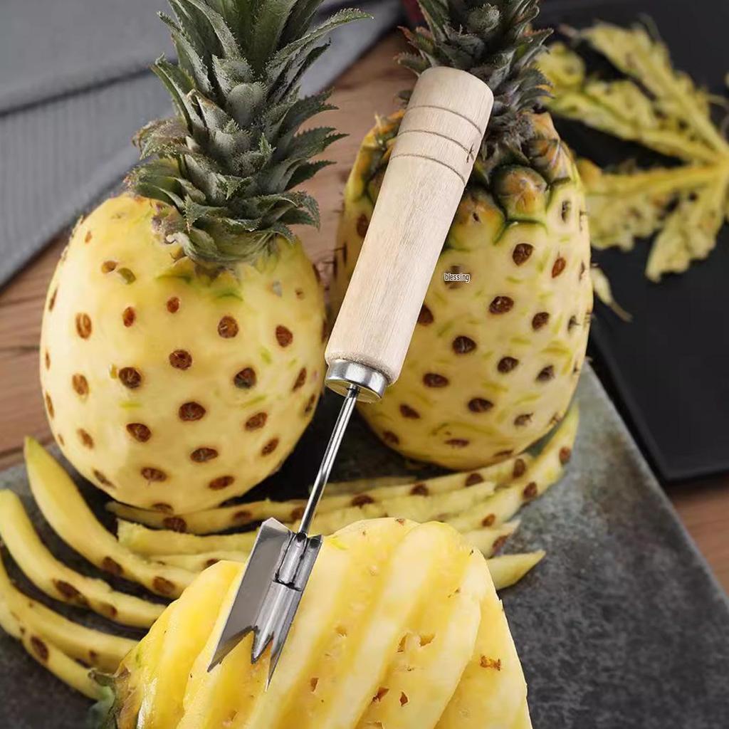 Stainless Steel Pineapple Peeler & Eye Remover with Wooden Handle