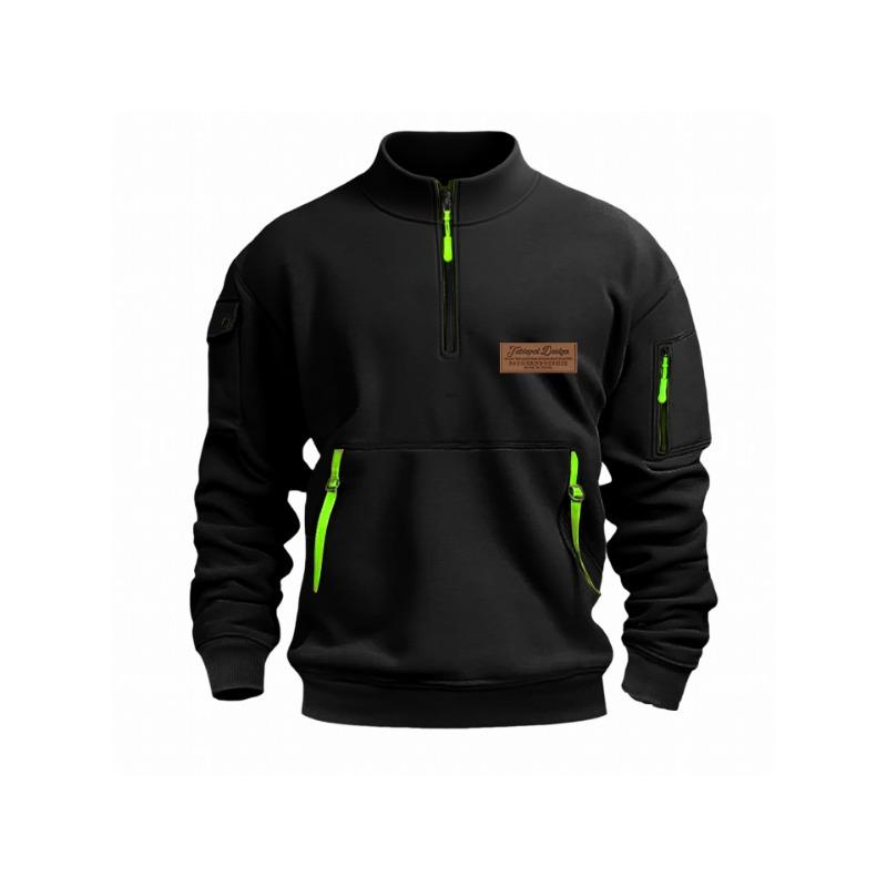 Stand Collar Spring and Autumn Men's Sweatshirt Hoodie Zipper Multi-pocket Half-zip Pullover Sports Casual Sweatshirt